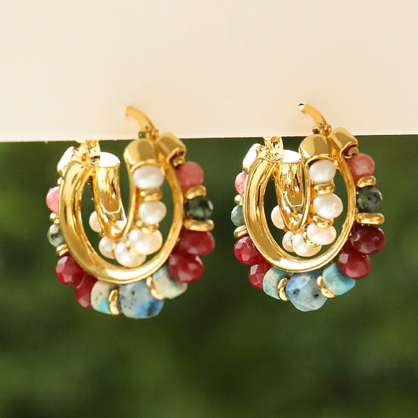 Wholesale Earrings 925 Silver Needle Geometric C Shaped Beaded Pearl Electroplated For Women