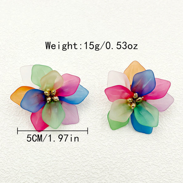 Wholesale Earrings Stainless Steel Colorful Acrylic Petal Exaggerated French Retro Style Electroplating