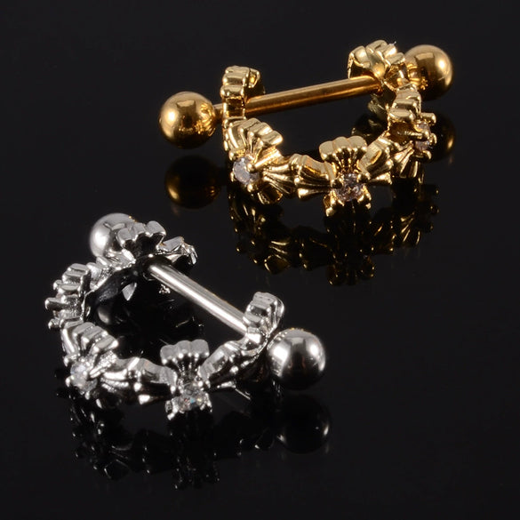 Wholesale Earrings Stainless Steel Copper Inlaid Zircon Leaf Heartshaped Fashionable