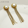 Wholesale Earrings Stainless Steel French Retro Light Luxury Pearl Tassel Geometric Electroplated