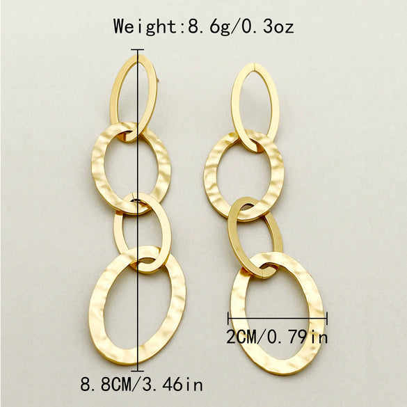 Wholesale Earrings Stainless Steel French Retro Oval Stitching Tassel 14K Gold Plated
