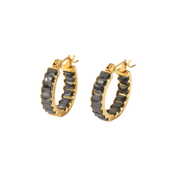 Wholesale Earrings Stainless Steel French Retro Style Geometric Ushape Inlaid Zircon Electroplated For Women