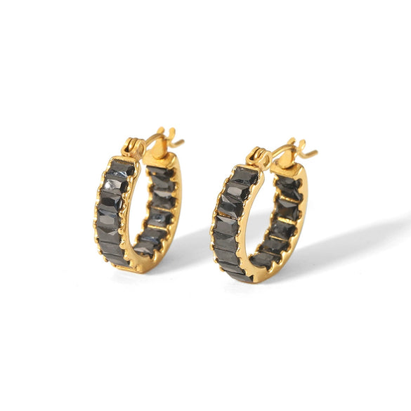 Wholesale Earrings Stainless Steel French Retro Style Geometric Ushape Inlaid Zircon Electroplated For Women