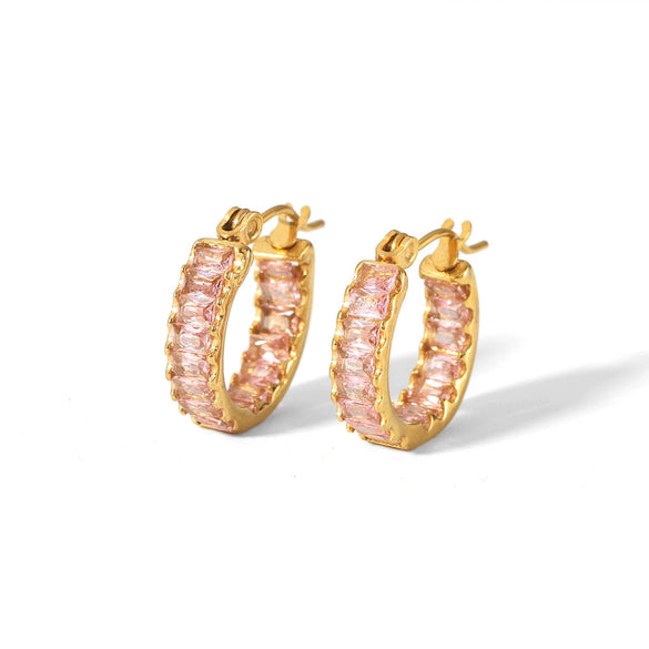 Wholesale Earrings Stainless Steel French Retro Style Geometric Ushape Inlaid Zircon Electroplated For Women