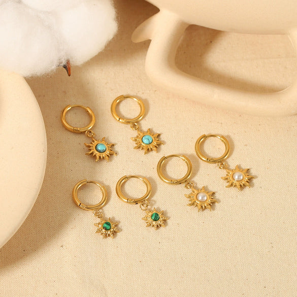 Wholesale Earrings Stainless Steel French Retro Style Inlaid Natural Stone Electroplated For Women