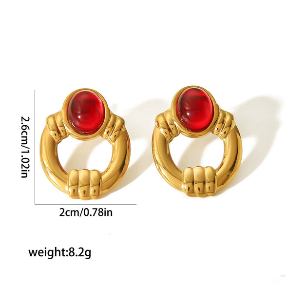 Wholesale Earrings Stainless Steel French Retro Style Inlaid Natural Stone Electroplated For Women