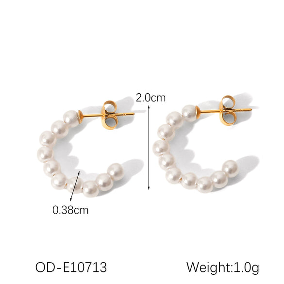 Wholesale Earrings Stainless Steel Geometric Cshaped Imitation Pearl Set With Pearls Vacuum Plated For Women