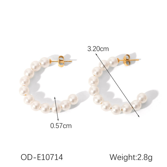 Wholesale Earrings Stainless Steel Geometric Cshaped Imitation Pearl Set With Pearls Vacuum Plated For Women