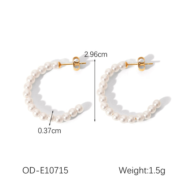 Wholesale Earrings Stainless Steel Geometric Cshaped Imitation Pearl Set With Pearls Vacuum Plated For Women