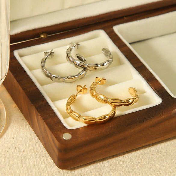 Wholesale Earrings Stainless Steel Geometric Cshaped 18K Goldplated For Women