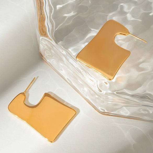 Wholesale Earrings Stainless Steel Geometric Electroplating Simple Large Smooth Irregular Design