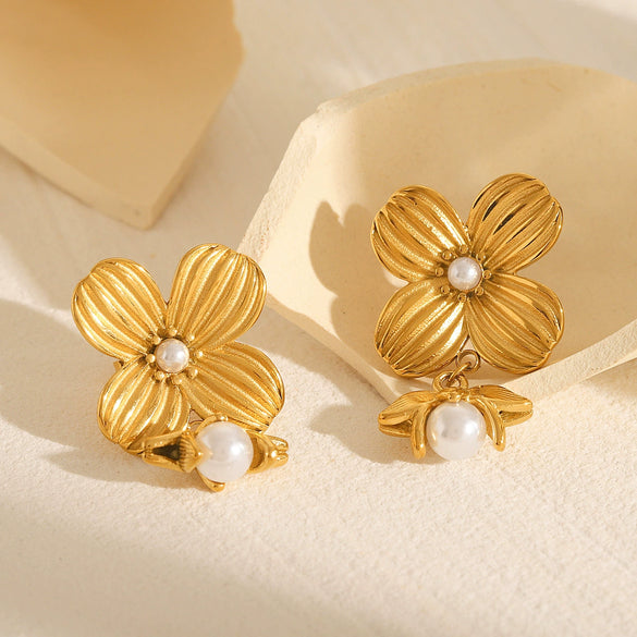 Wholesale Earrings Stainless Steel Geometric Flower Electroplated For Women