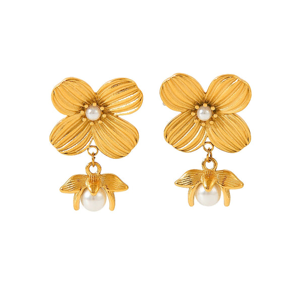 Wholesale Earrings Stainless Steel Geometric Flower Electroplated For Women