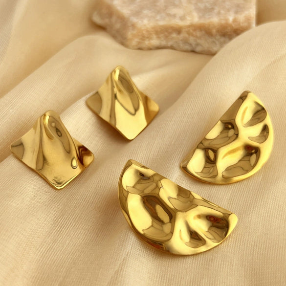 Wholesale Earrings Stainless Steel Geometric Heart Shape Hammer Pattern Electroplated For Women And Couple Style