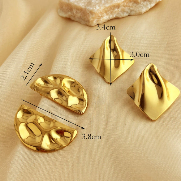 Wholesale Earrings Stainless Steel Geometric Heart Shape Hammer Pattern Electroplated For Women And Couple Style