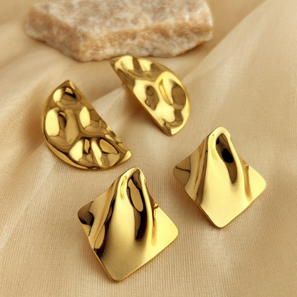 Wholesale Earrings Stainless Steel Geometric Heart Shape Hammer Pattern Electroplated For Women And Couple Style