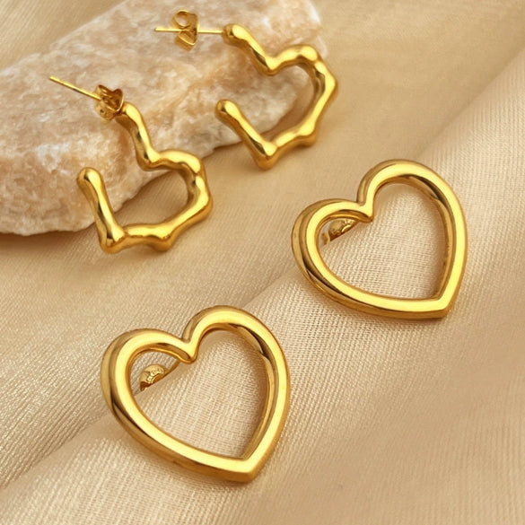 Wholesale Earrings Stainless Steel Geometric Heart Shaped Electroplated
