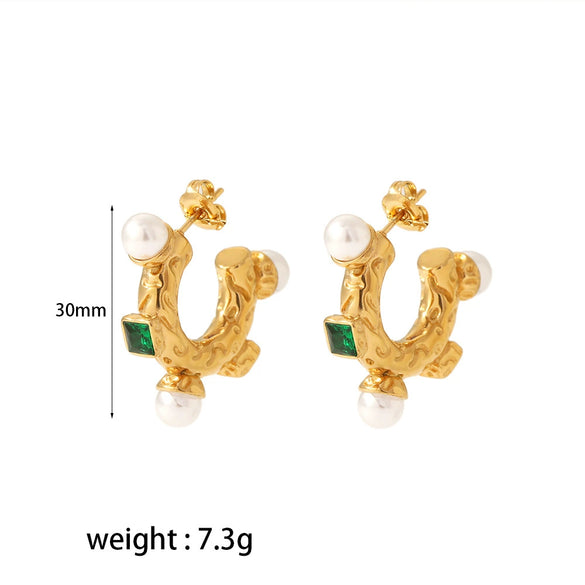 Wholesale Earrings Stainless Steel Geometric Inlaid Pearl Asymmetrical Electroplated For Women Light Luxury Style