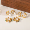 Wholesale Earrings Stainless Steel Geometric Inlaid Pearl Asymmetrical Electroplated For Women Light Luxury Style