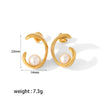 Wholesale Earrings Stainless Steel Geometric Inlaid Pearl Asymmetrical Electroplated For Women Light Luxury Style