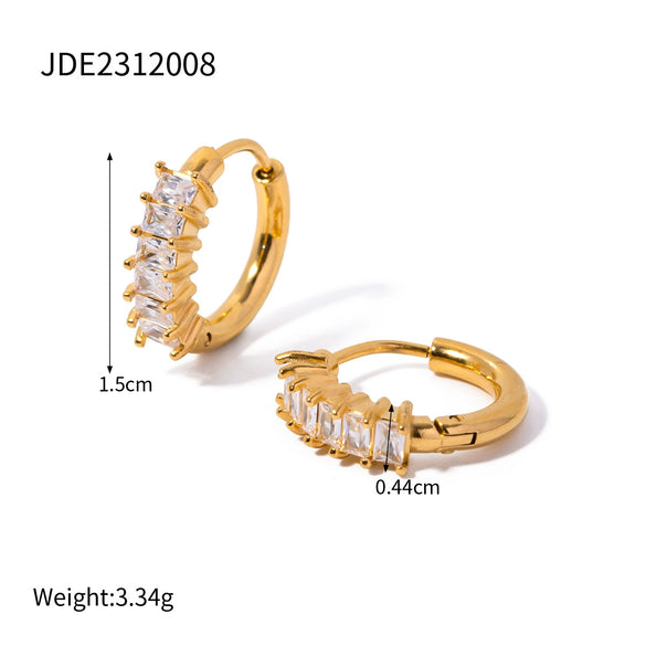 Wholesale Earrings Stainless Steel Geometric Inlaid Zircon Retro Simple Fashion