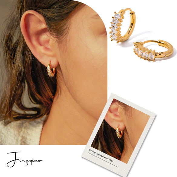 Wholesale Earrings Stainless Steel Geometric Inlaid Zircon Retro Simple Fashion