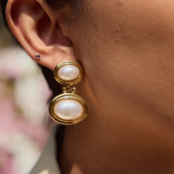 Wholesale Earrings Stainless Steel Geometric Pearl Electroplated Niche Design Light Luxury