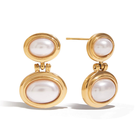 Wholesale Earrings Stainless Steel Geometric Pearl Electroplated Niche Design Light Luxury
