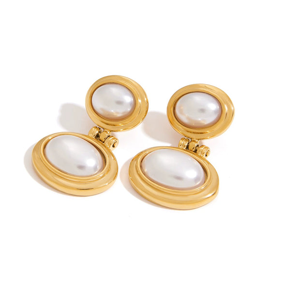 Wholesale Earrings Stainless Steel Geometric Pearl Electroplated Niche Design Light Luxury