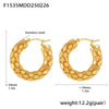 Wholesale Earrings Stainless Steel Geometric Round Hollow With Sequins 18K Gold Plated Stitching Ushaped