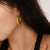 Wholesale Earrings Stainless Steel Geometric Round Hollow With Sequins 18K Gold Plated Stitching Ushaped