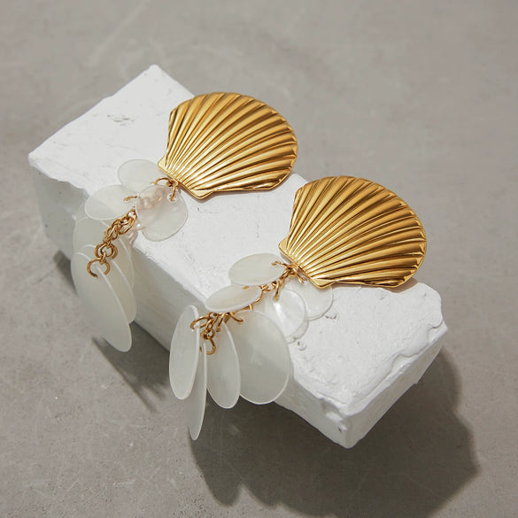 Wholesale Earrings Stainless Steel Geometric Tassel Retro Style 18K Gold Plated