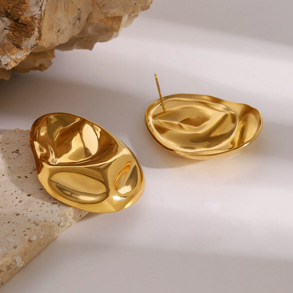 Wholesale Earrings Stainless Steel Geometric Vintage Antique French Retro Hammered Electroplated For Women