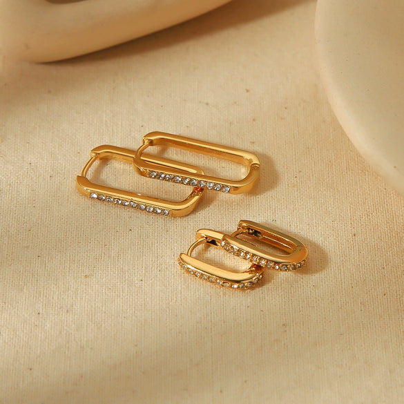 Wholesale Earrings Stainless Steel Geometric Zircon 18K Gold Plated Light Luxury Design For Women