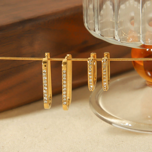 Wholesale Earrings Stainless Steel Geometric Zircon 18K Gold Plated Light Luxury Design For Women