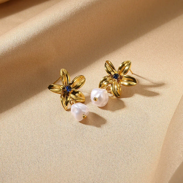 Wholesale Earrings Stainless Steel Gold Electroplated Geometric Heart Shaped Imitation Pearl Love Design Unisex