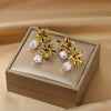 Wholesale Earrings Stainless Steel Gold Electroplated Geometric Heart Shaped Imitation Pearl Love Design Unisex