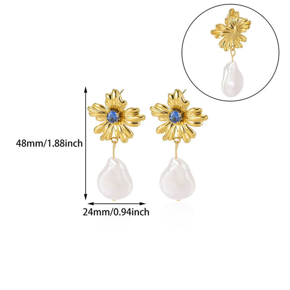 Wholesale Earrings Stainless Steel Gold Electroplated Geometric Heart Shaped Imitation Pearl Love Design Unisex