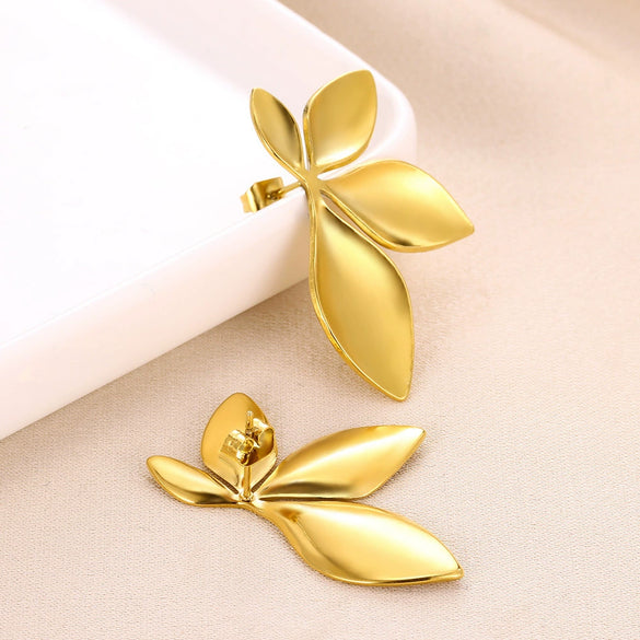 Wholesale Earrings Stainless Steel Gold Plated Geometric Leaf Shape