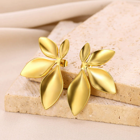 Wholesale Earrings Stainless Steel Gold Plated Geometric Leaf Shape