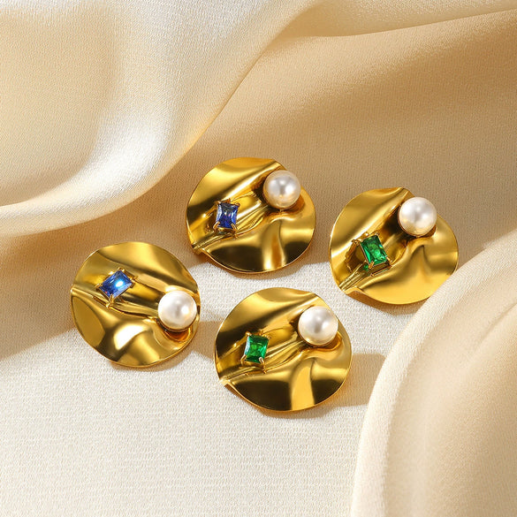 Wholesale Earrings Stainless Steel Gold Plated Geometric Pearl Irregular Texture