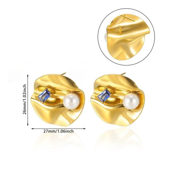 Wholesale Earrings Stainless Steel Gold Plated Geometric Pearl Irregular Texture