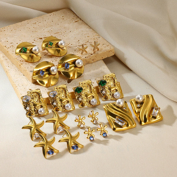 Wholesale Earrings Stainless Steel Gold Plated Geometric Pearl Irregular Texture