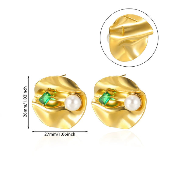 Wholesale Earrings Stainless Steel Gold Plated Geometric Pearl Irregular Texture