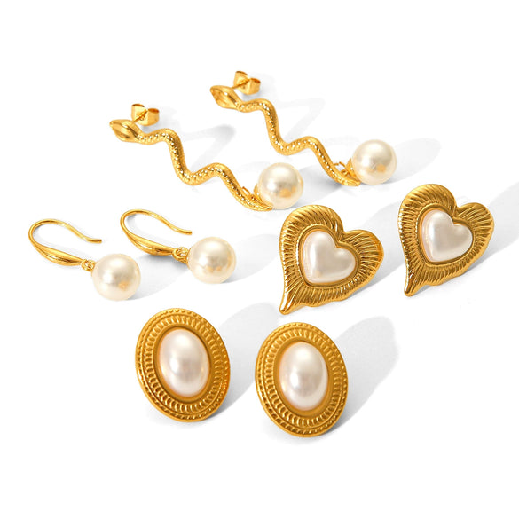 Wholesale Earrings Stainless Steel Gold Plated Love Pearl Animals Zodiac Heart Design