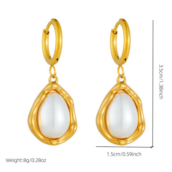 Wholesale Earrings Stainless Steel Gold Plated Retro Fashion Large Pearl Drop