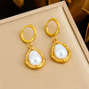 Wholesale Earrings Stainless Steel Gold Plated Retro Fashion Large Pearl Drop