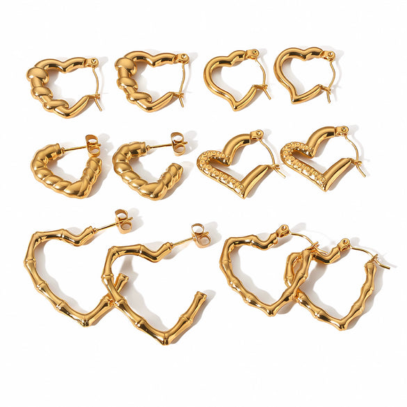 Wholesale Earrings Stainless Steel Heart Pattern Electroplated Simple Style For Women