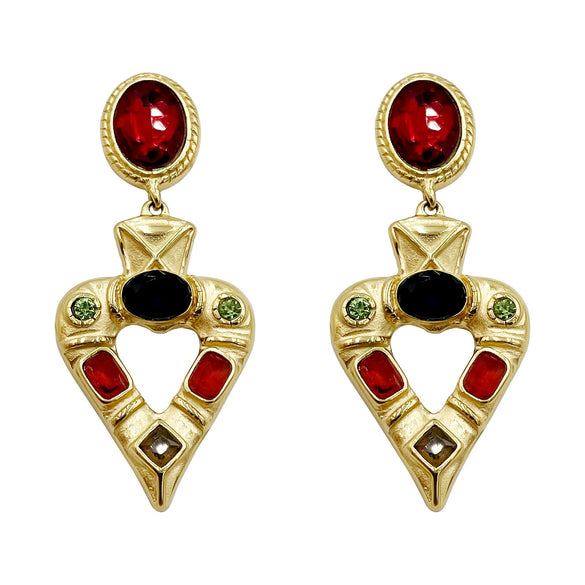 Wholesale Earrings Stainless Steel Heart Shape French Retro Electroplating Multicolor Gem Women's