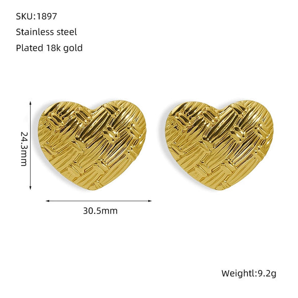 Wholesale Earrings Stainless Steel Heart Shape Water Plated Retro Style For Women